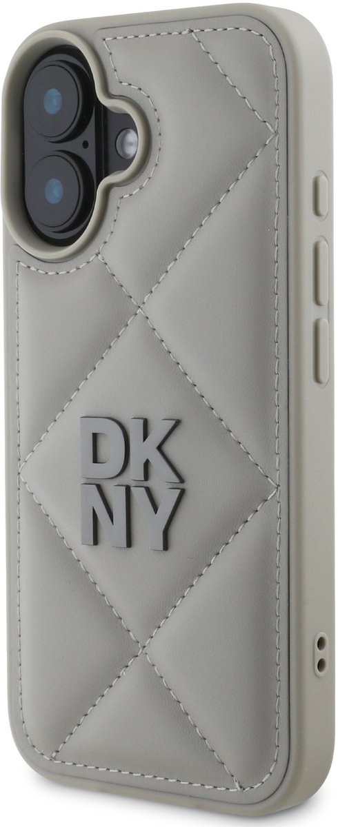 DKNY – iPhone 16 Backcover hoesje – PU Leather Quilted Stack Logo – Grijs
