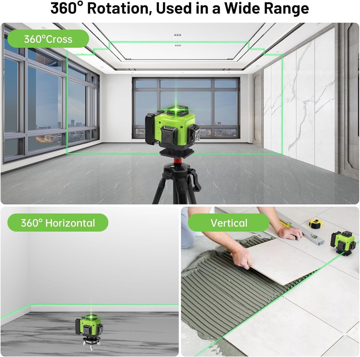 RFWR® Kruislijnlaser 16 lijnen met statief - 360° zelfnivellerende laserwaterpas met groene lasers en 4800 mAh accu