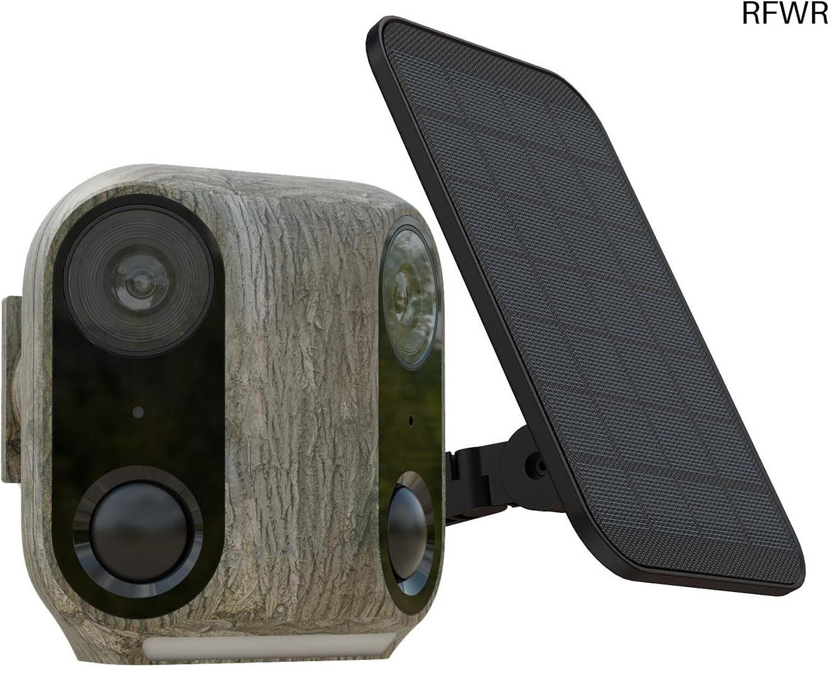 RFWR® Wildcamera voor buiten met solar accu en nachtzicht - Draadloze wifi-camera met 2-weg audio en PIR functie