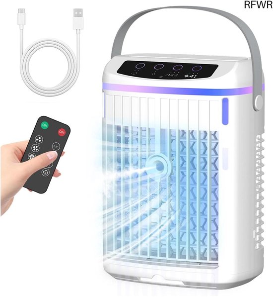 Mobile Klimaanlage Leise 4 in 1, Luftkühler Mini mit Akku, Klimagerät Mobil ohne Abluftschlauch, Mini Klimaanlage Tragbar, Air Conditioner mit Verdunstungskühlung Ventilator Type-C mit Timer (Weiß