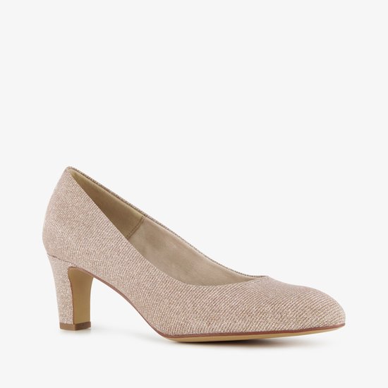 Escarpin à talon bloc couleur champagne et pailleté, par Tamaris.