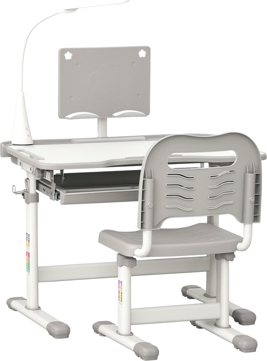 HOMCOM - Kinderstudietafel en stoelenset - PP - 70x50x105cm - Grijs