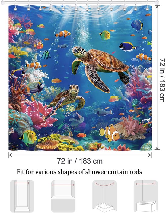 Douceur d'Intérieur, Rideau de Douche (180 x 200 cm) Vitamine Bleu