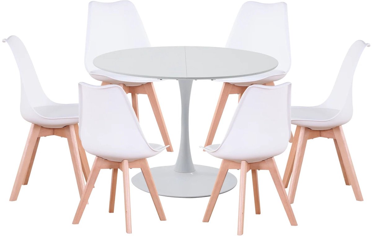 Ronde Eettafel Met Stoelen – Eettafelset – Eetkamerset – Eetkamermeubels – Scandinavisch Design – 110 Cm Diameter – PU-Leren Stoelen