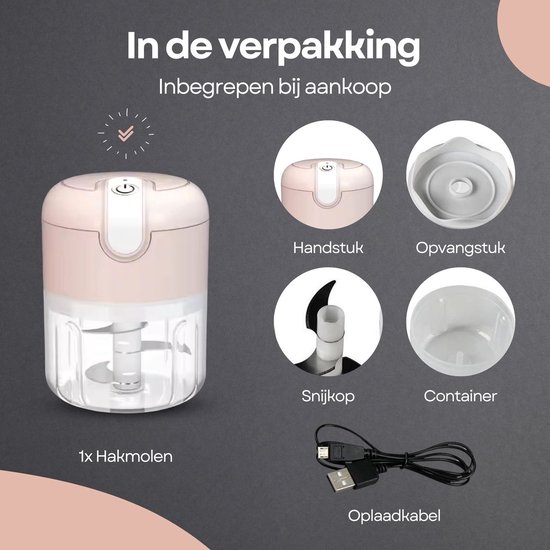 Keukenmachine - Mini chopper-knoflookmolen-Roze-Keukengereedschap-Mini Electrische Hakmolen — afbeelding 2