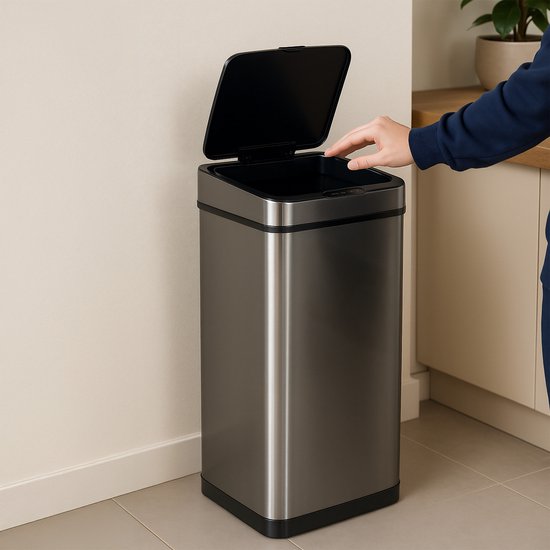 HOMCOM Sensorprullenbak 50L Roestvrij Staal Automatische Prullenbak met HOMCOM Sensorprullenbak 50L Roestvrij Staal Automatische Prullenbak met