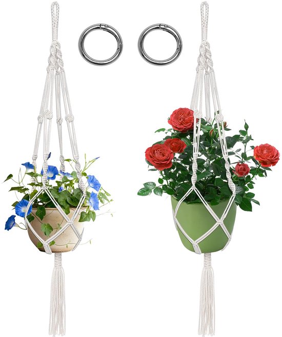 DAJAVE Set van 4 Macramé Bloemenmanden, Plantenhangers 84cm Extra Lang Boho Decoratie