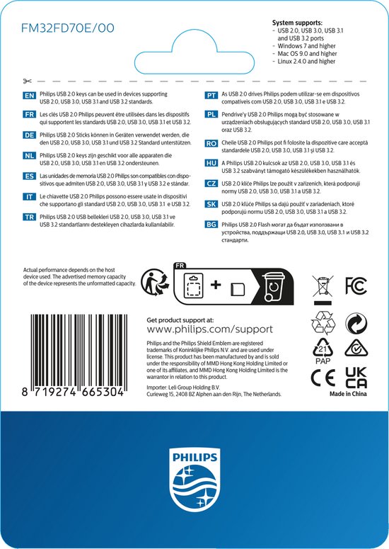 Philips USB stick 2.0 32GB - Snow - Grijs - 3 stuks - FM32FD70E