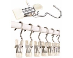 kledinghaak RVS haak - reisdraagkleding - Washaken Clip - Washaken met klemmen - kleerhangers voor sokken - Veelzijdig - Drooghaak voor kleding - Roestvrij Stalen Washaken - Antislip Kledinghangers - 7 stuks - Crèmewit