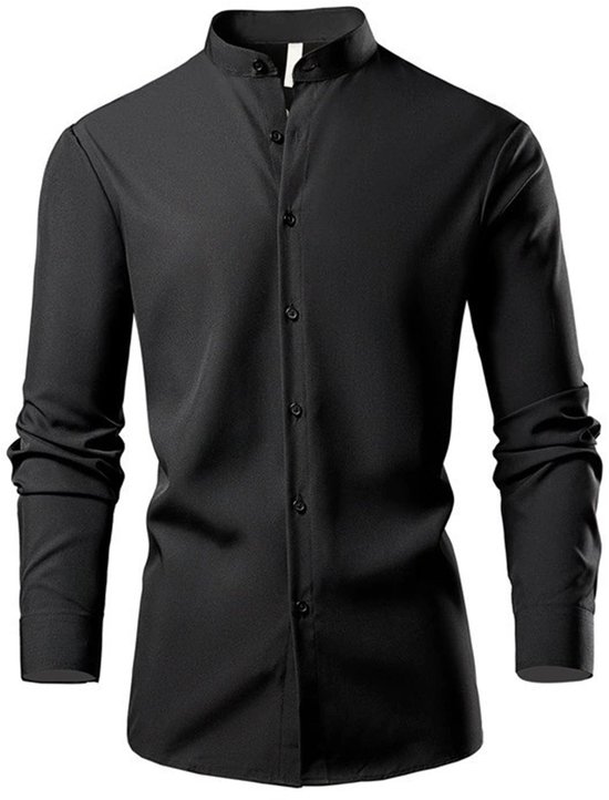 Allthemen Heren Effen Standup Kraag Slanke Lange Mouwen Overhemd - Zakelijk Zomer Overhemd - L