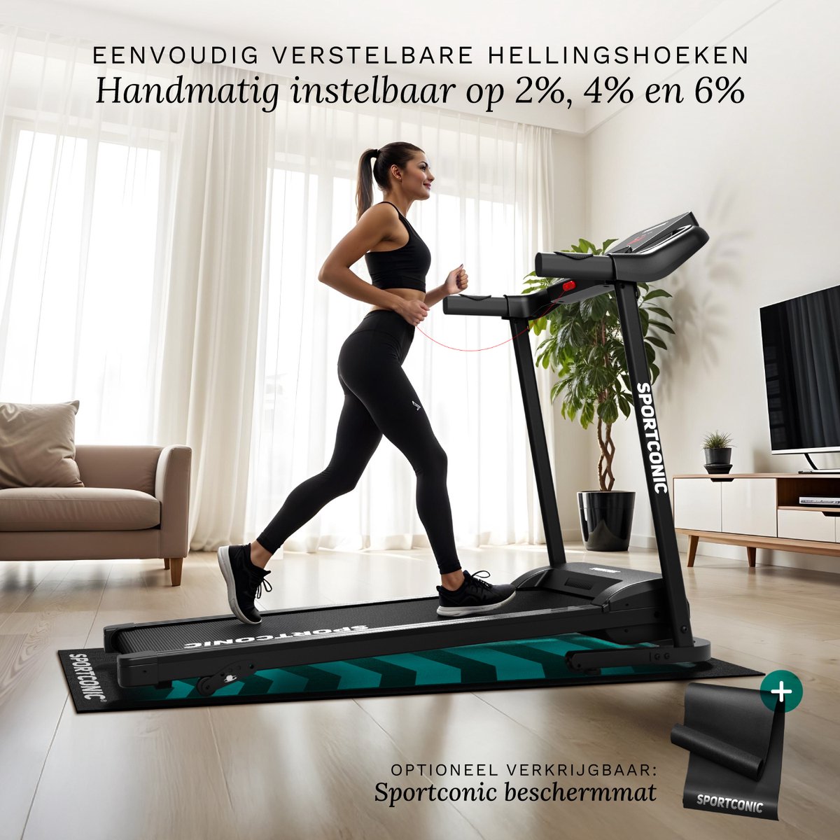 Sportconic Loopband 12 km/u Inklapbaar Zwart met Helling - afbeelding 3