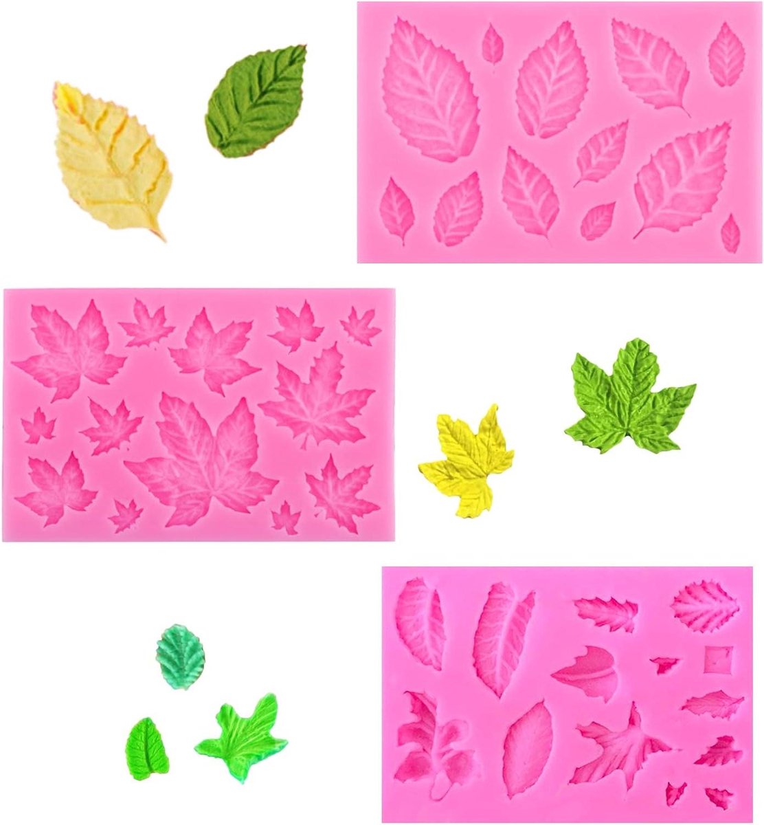 Siliconen bladvormpjes - Set van 3 modelleervormen voor fondant decoratie - Bladeren voor taart, lolly's en chocolade - Verschillende thema's