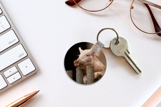 Porte-clés - Cochon - Animal - Clôture - Plastique - Rond - Cadeaux à distribuer