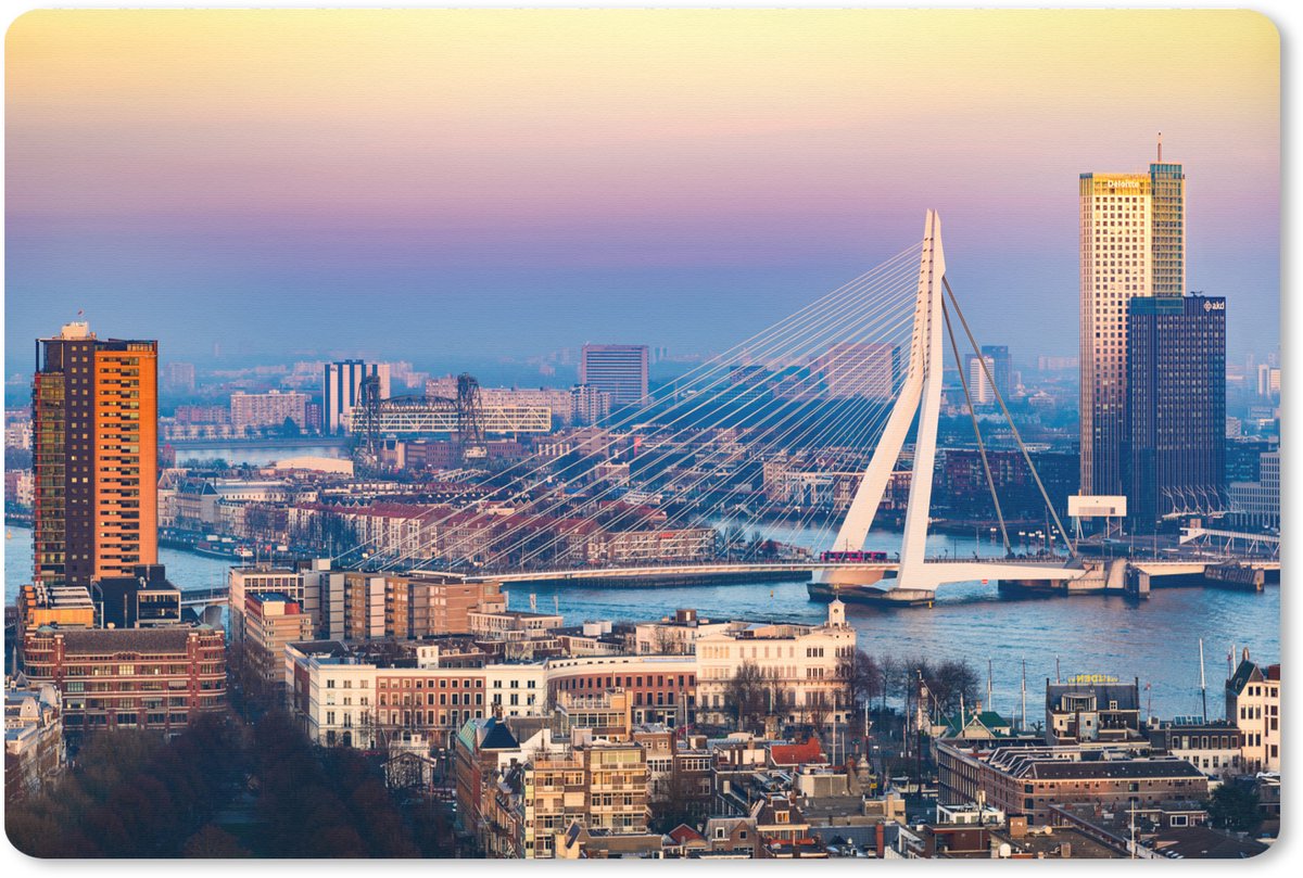 Muismat XXL 90x60 cm - Bureau onderlegger - Bureau mat Rotterdam - Skyline - Zonsondergang - Bureaumat - Gaming mousepad xl - Bureaulegger groot - Computer deskmat
