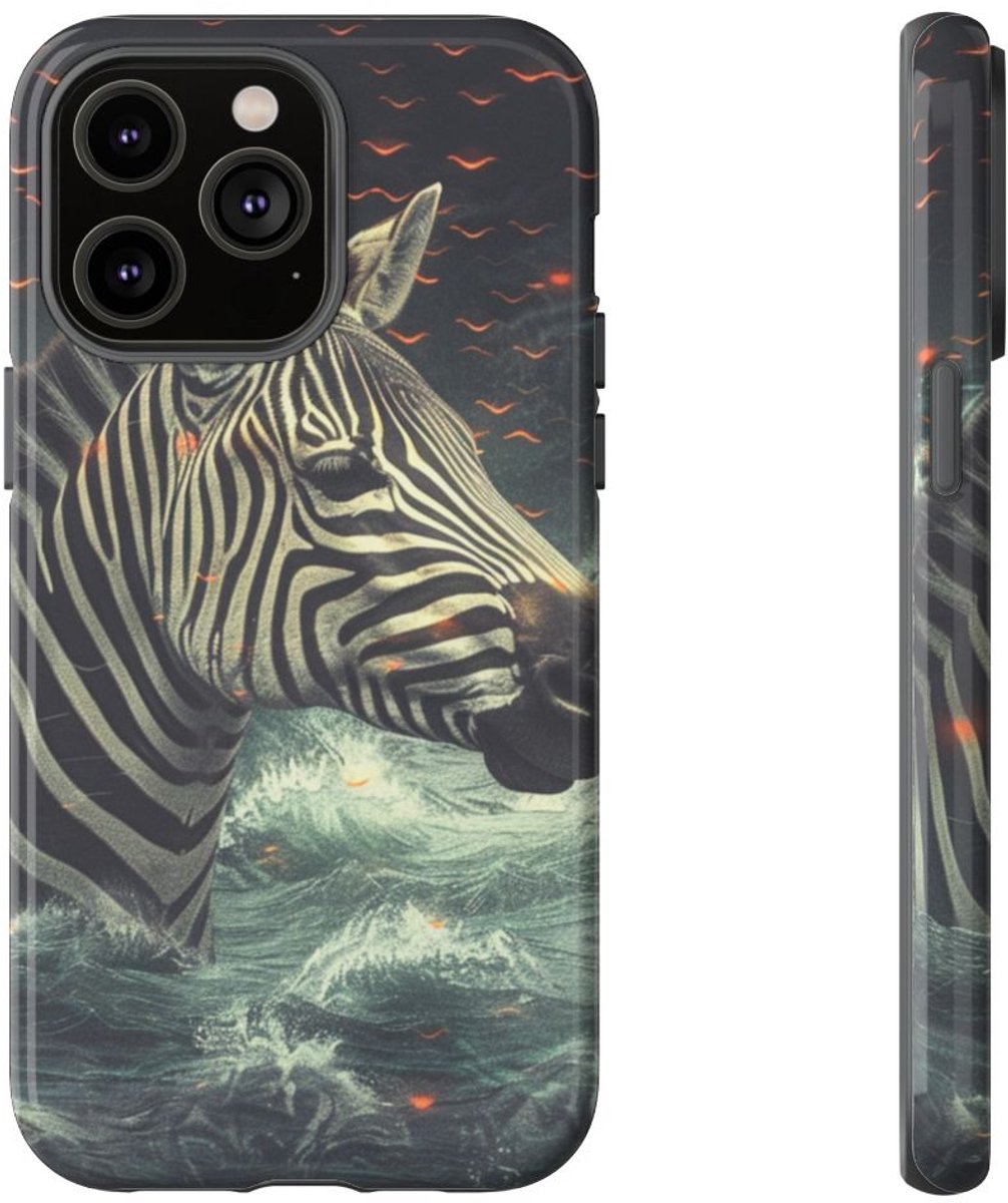 Zebra in Water met Gloeiende Vonken – Telefoonhoesje Geschikt voor iPhone 14 Pro Max