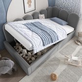 Lexiou Gestoffeerd bed dagbed dagbed 90 x 200 cm, slaapbank met hydraulische opbergruimte, leeslichtfunctie en USB-C-oplaadfunctie, kinderbed tienerbed bedframe met lattenbodem van hout, fluweel