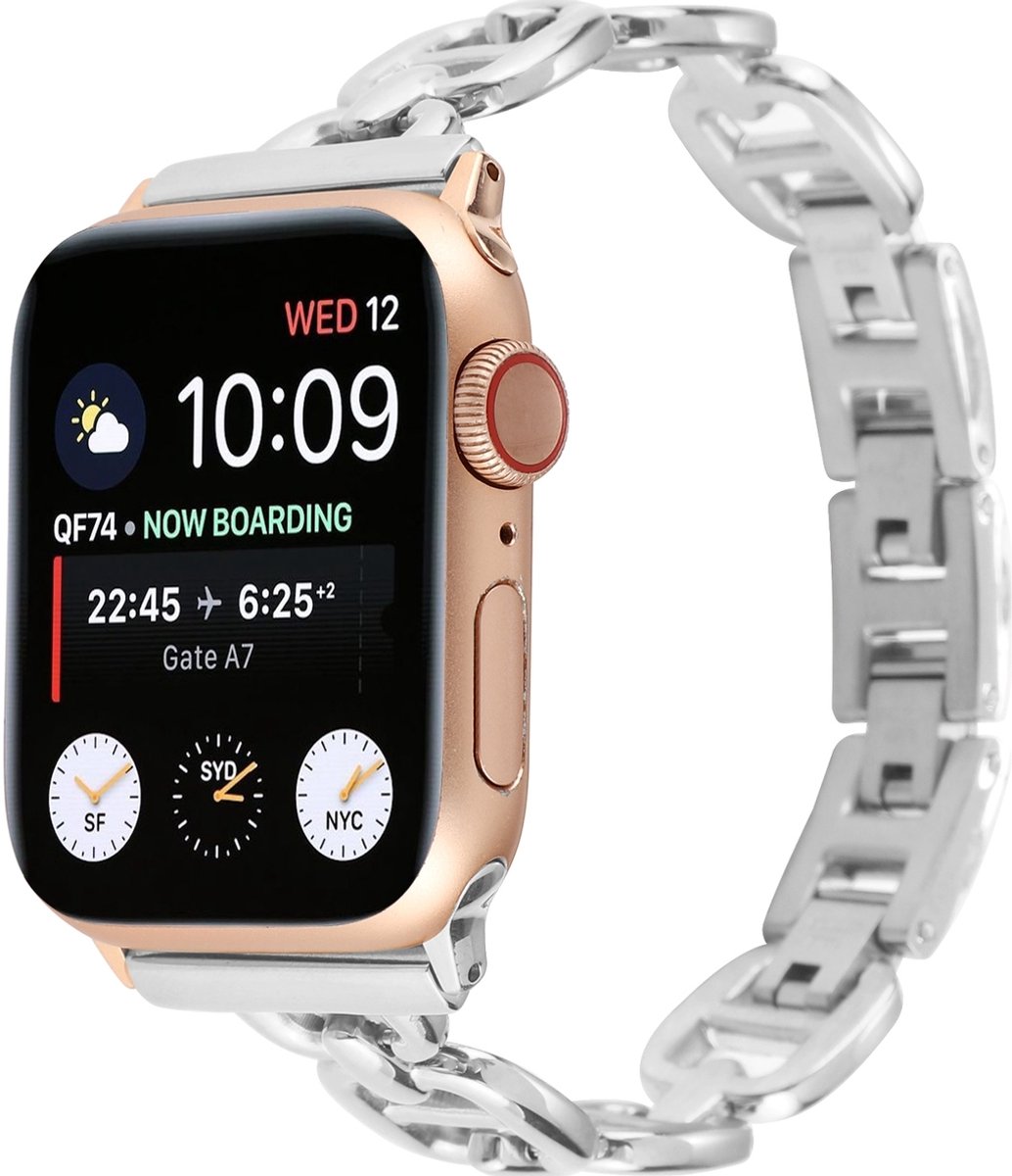 Mobigear Stalen Watch bandje geschikt voor Apple Watch Bandje Vouwsluiting | Mobigear Paris - 42/41/40/38 mm - Zilver