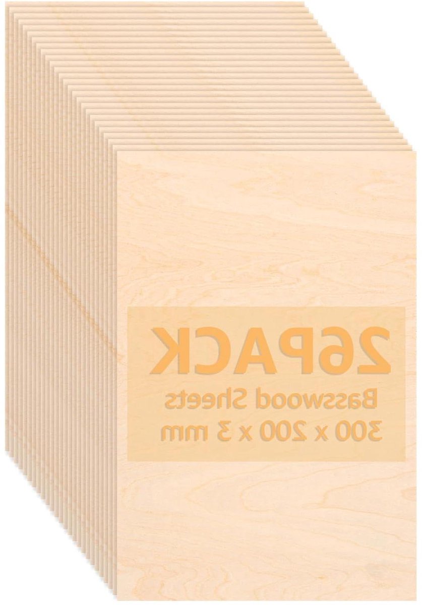 3 mm lindehout multiplexplaat 300 x 200 mm voor decoratie, knutselen, CNC en laser snijden
