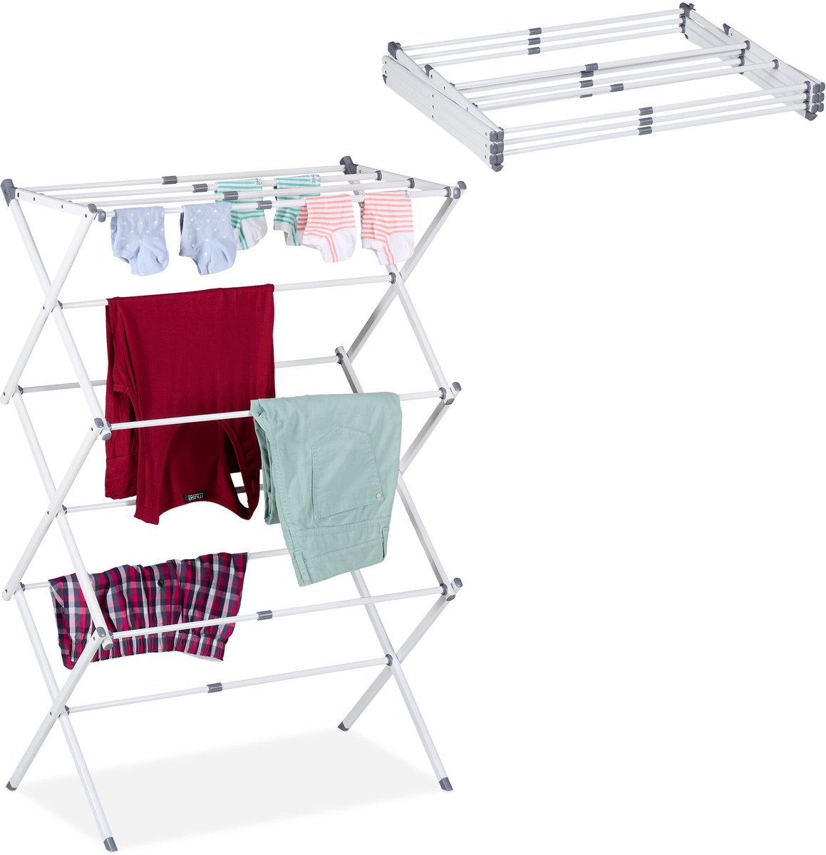 wasrek inklapbaar - uitschuifbaar - 11 stangen - 105x73x37 cm - metaal - wit