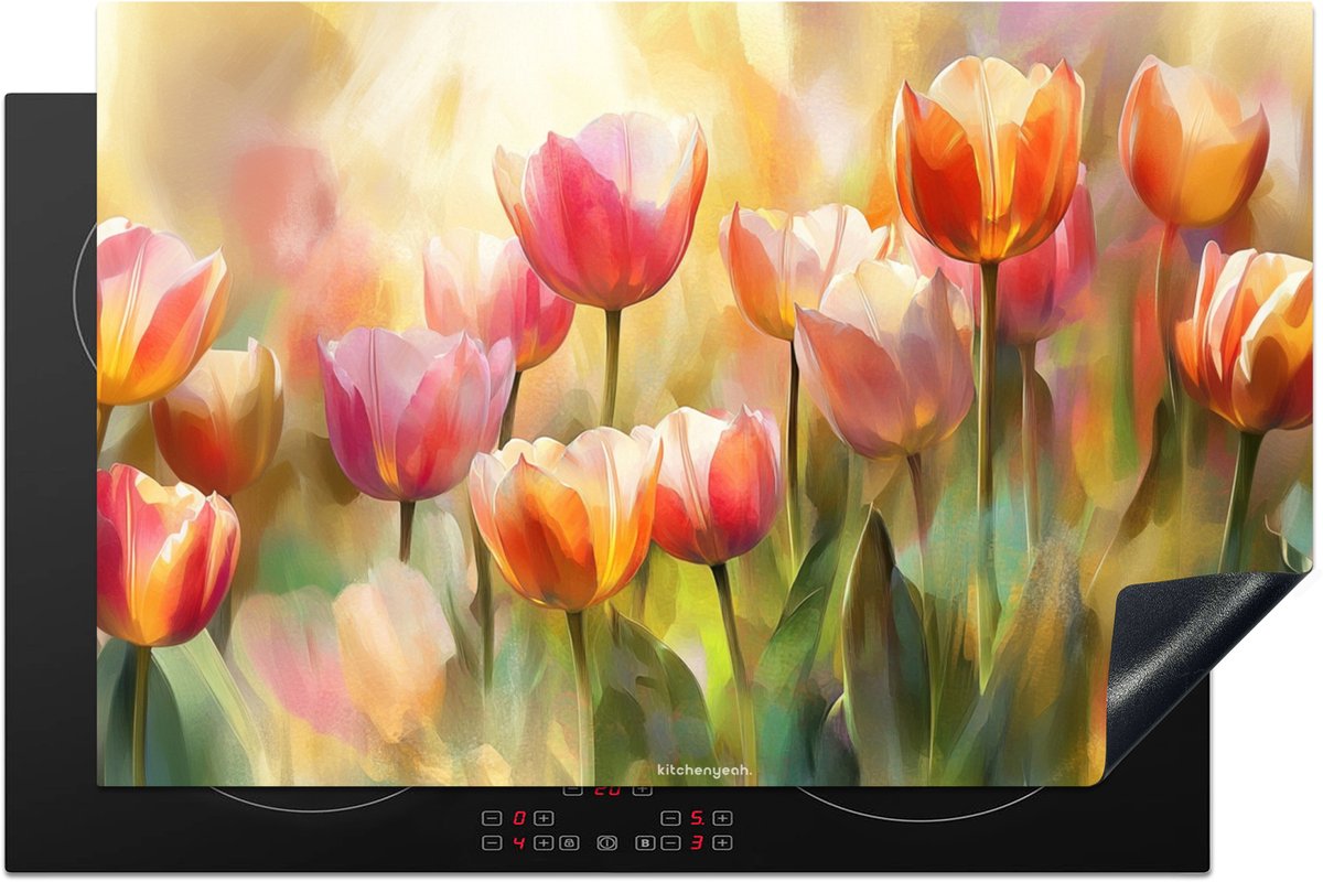 KitchenYeah® Inductie beschermer 85x55 cm - Tulpen - Kleurrijk - Bloemen - Kookplaataccessoires - Afdekplaat voor kookplaat - Inductiebeschermer - Inductiemat - Inductieplaat mat - Keuken decoratie