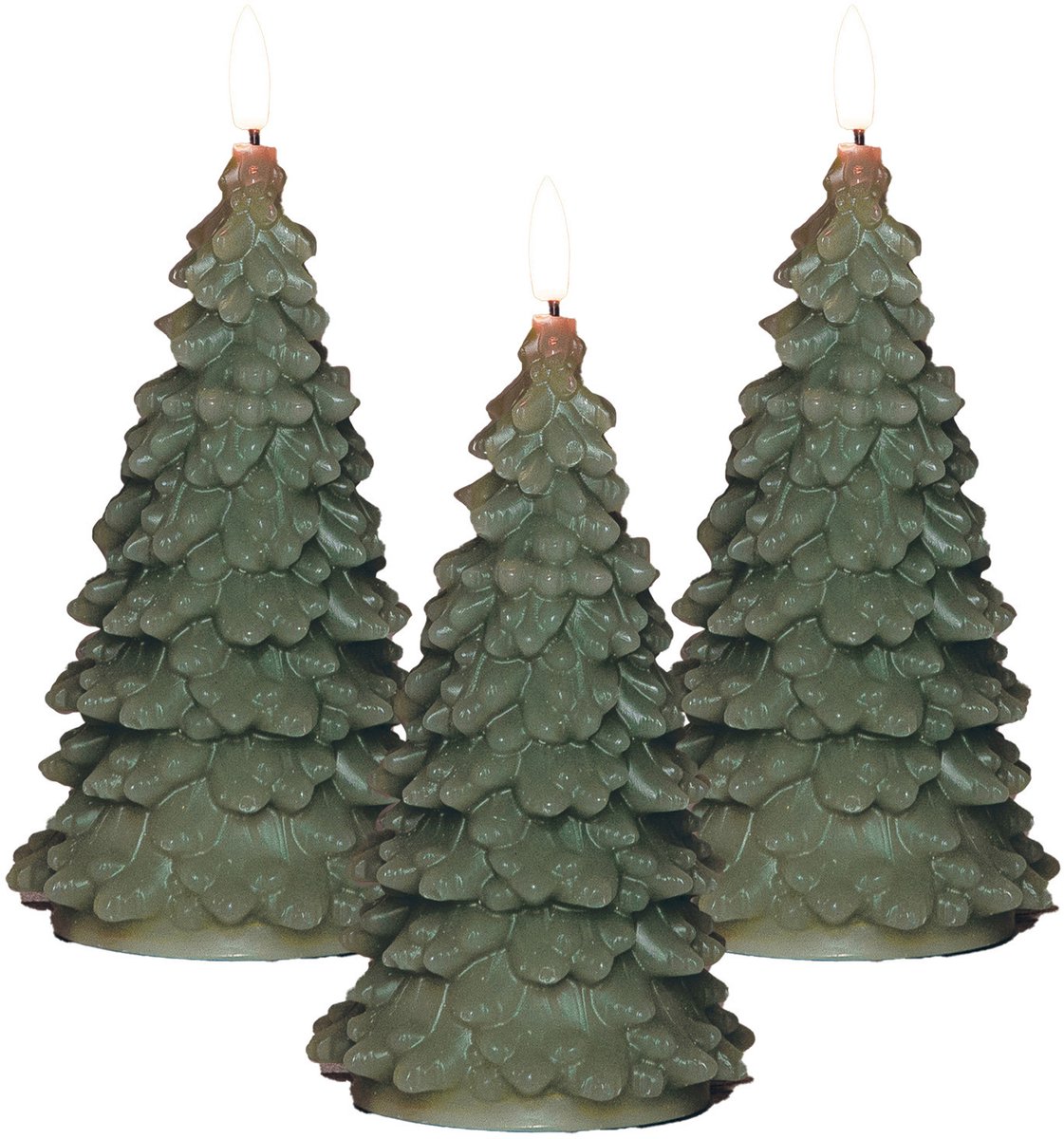 Anna's Collection LED kerstboom kaars - 3x - groen - 20 cm - kerstkaars - kerstdiner kaarsen