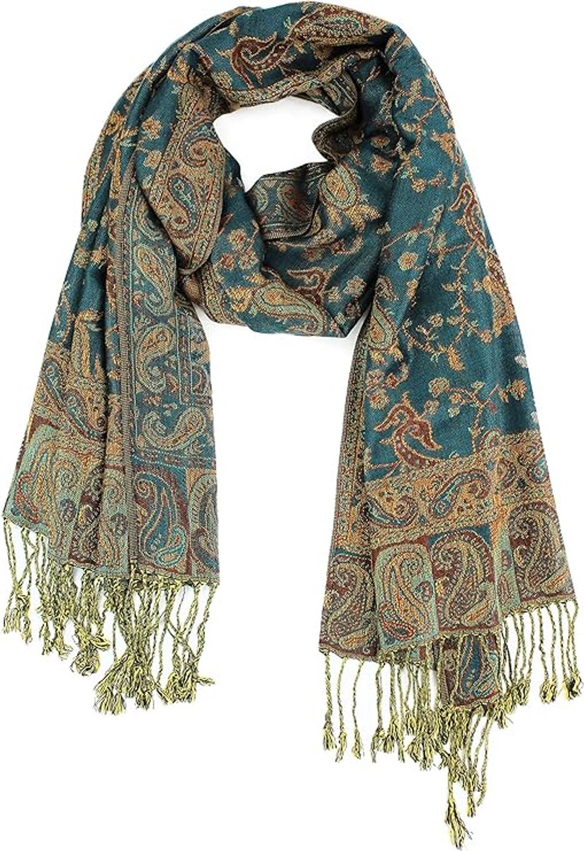 Kasjmiersjaal, dubbelzijdig, paisleypatroon, omslagdoek, elegante kleuren
