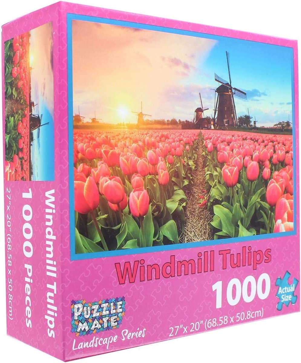 Puzzle Mate – Windmill Tulips – legpuzzel 1000 stukjes – Landscape Series – 68,6 × 50,8 cm – 14+
