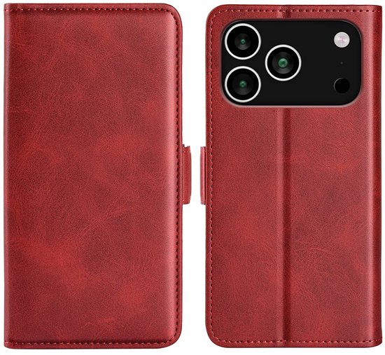 Coque iPhone 17 Pro Max - Étui portefeuille de Luxe MobyDefend (fermeture latérale) - Rouge - Étui pour téléphone portable - Convient pour : iPhone 17 Pro Max
