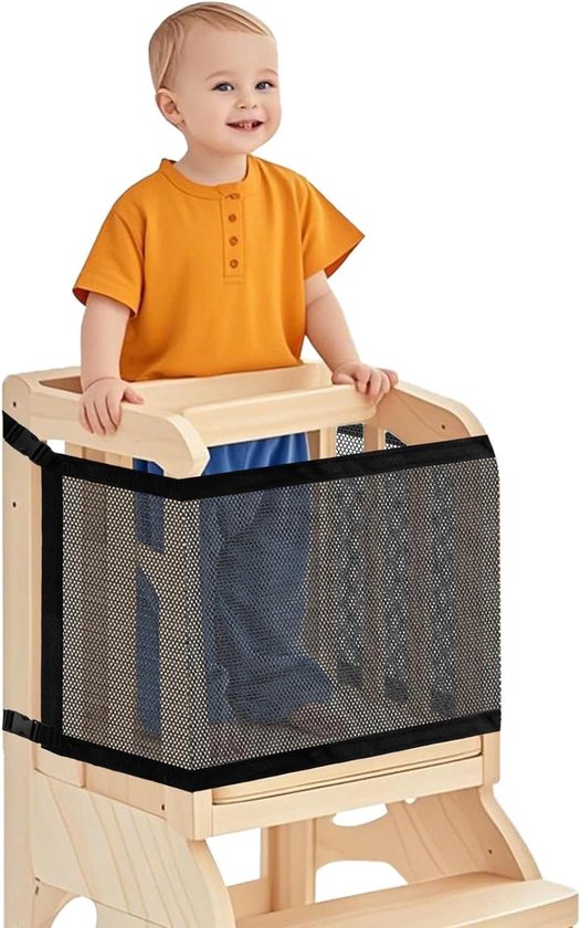 Veiligheidsnet Peutertoren met dubbele lagen - 4-zijdige bescherming voor kinderen - Speelgoedopslag - Veiligheidsnet voor Leertoren & Keukenhulp