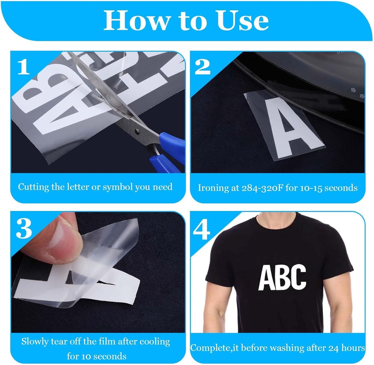 10 vellen à 440 stuks 5,1 cm vinyl opstrijkbare letters voor kleding, letters van het alfabet A tot Z van polyurethaan, strijkletters voor stof, kleding, T-shirts, vrije tijd