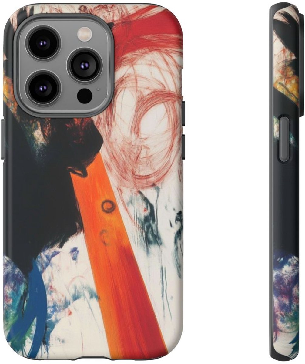 Abstracte Zwarte en Rode Penseelstreken – Telefoonhoesje Geschikt voor iPhone 14 Pro