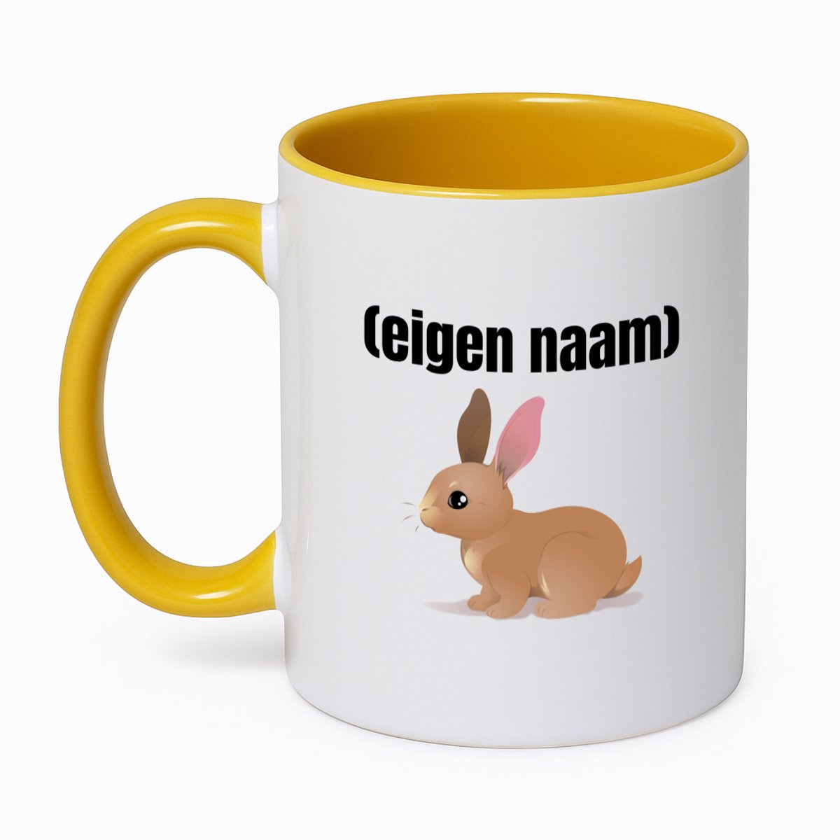 Hacebo® - konijn met eigen naam koffiebeker goudgeel - Konijn - konijnen liefhebbers - thee mok - koffie beker - iemand die houdt van konijnen - verjaardag - cadeau - kado - koffiemok - 350 ML inhoud