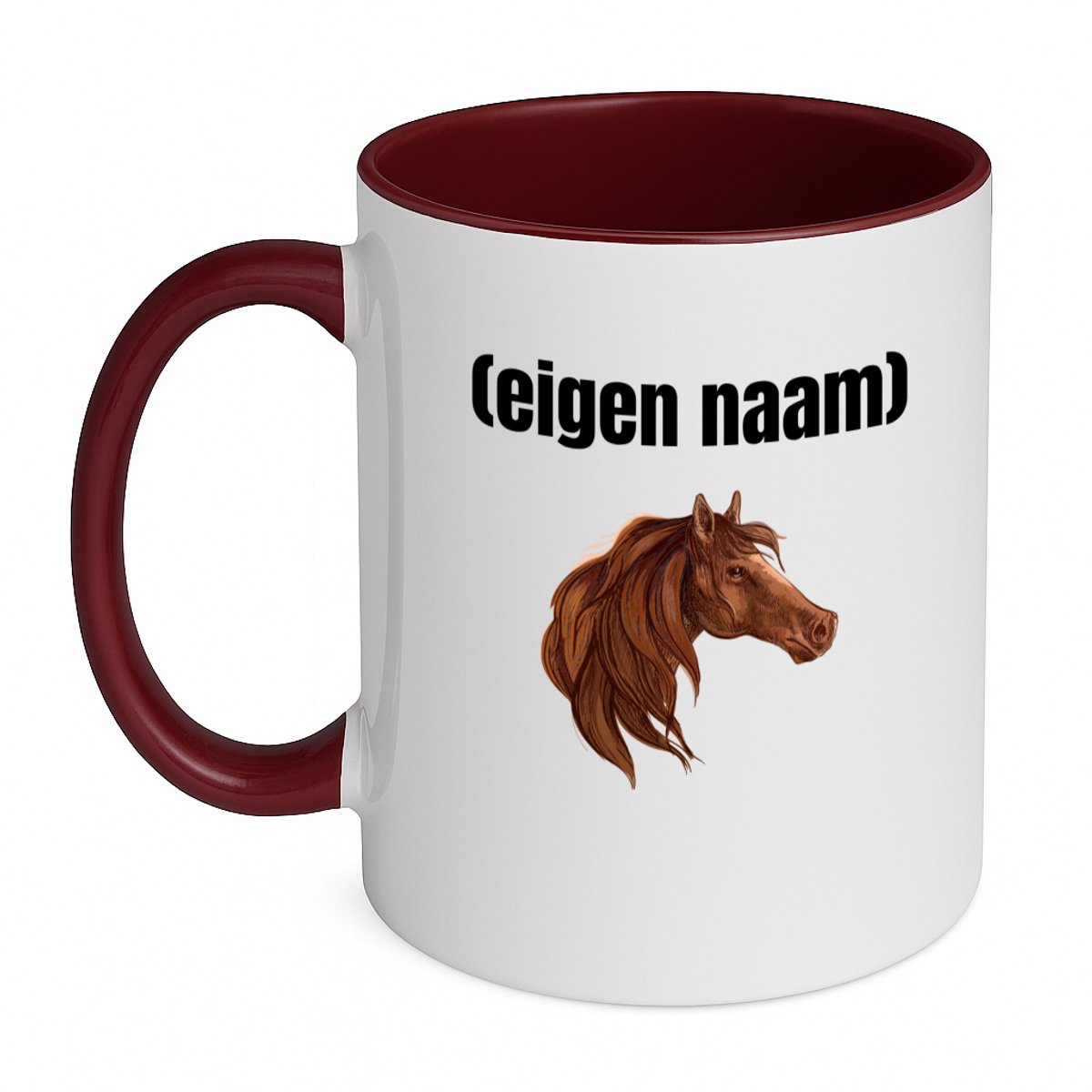 Hacebo® - paardenkop met eigen naam koffiebeker bordeaux - Paarden - paarden liefhebbers - thee mok - koffie beker - iemand die houdt van paarden - verjaardag - cadeau - kado - koffiemok - 350 ML inhoud