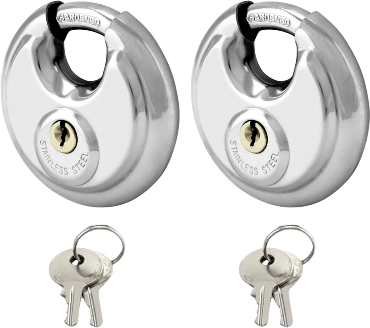 Hangslot - 2x Discusslot - 80mm - Extra Sterk Staal - Sloten - Discus Slot - 2 STUKS - Rond Ringslot - Sleutelslot - Hangsloten - Slot met Sleutel - Rond 2