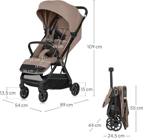 Lionelo Bess Ultra compacte Buggy - vanaf 6 maanden tot 22 kg - Kinderwagen - Lichtgewicht (7,5 kg) - Automatisch inklapbaar - XXL Kap met UPF 50+ - Magnetische 5-puntsgordel - Reisvriendelijk - Geveerde wielen - Mand & bekerhouder van Merkloos — afbeelding 3