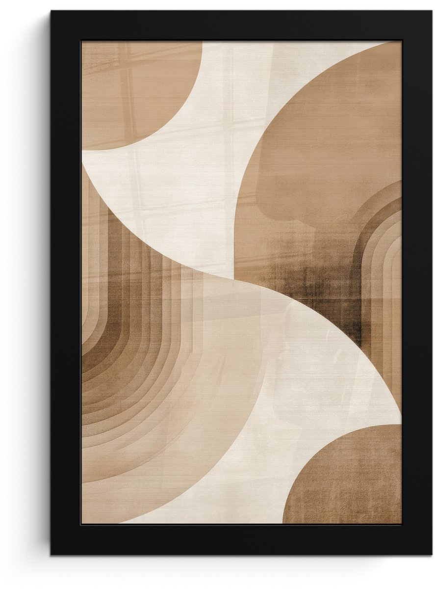 FrameYourWall Poster in lijst - Fotolijst 20x30 cm - Posters - Retro - Geometrische lagen - Aardetinten - Posterlijst zwart - Decoratie - Wanddecoratie woonkamer - Muurdecoratie slaapkamer
