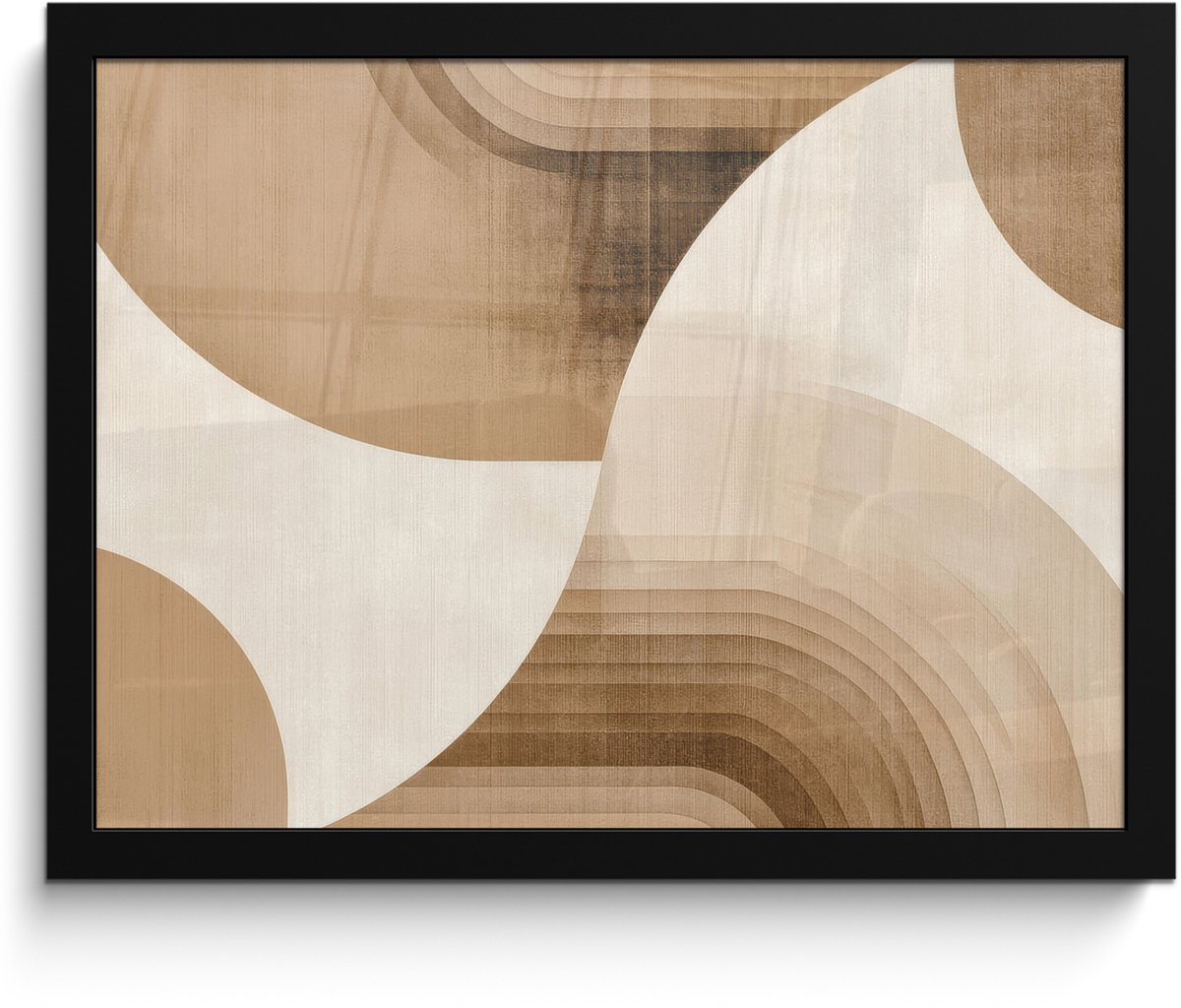 FrameYourWall Poster in lijst - Fotolijst 40x30 cm - Posters - Retro - Geometrische lagen - Aardetinten - Posterlijst zwart - Decoratie - Wanddecoratie woonkamer - Muurdecoratie slaapkamer