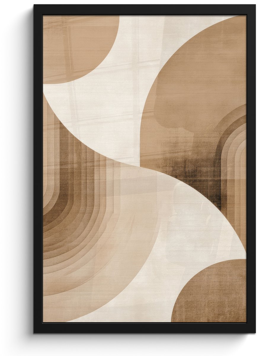FrameYourWall Poster in lijst - Fotolijst 40x60 cm - Posters - Retro - Geometrische lagen - Aardetinten - Posterlijst zwart - Decoratie - Wanddecoratie woonkamer - Muurdecoratie slaapkamer