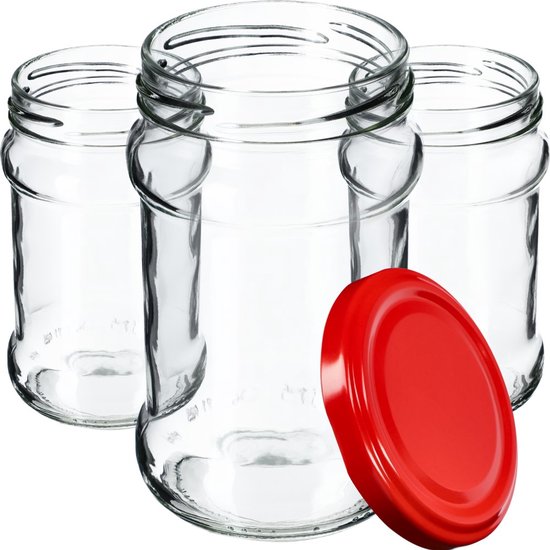 KADAX Kleine inmaakpotten, 315 ml, diameter 66 mm, potten voor honing, jampotten met deksel, luchtdichte, ronde potten (10 stuks, rood)