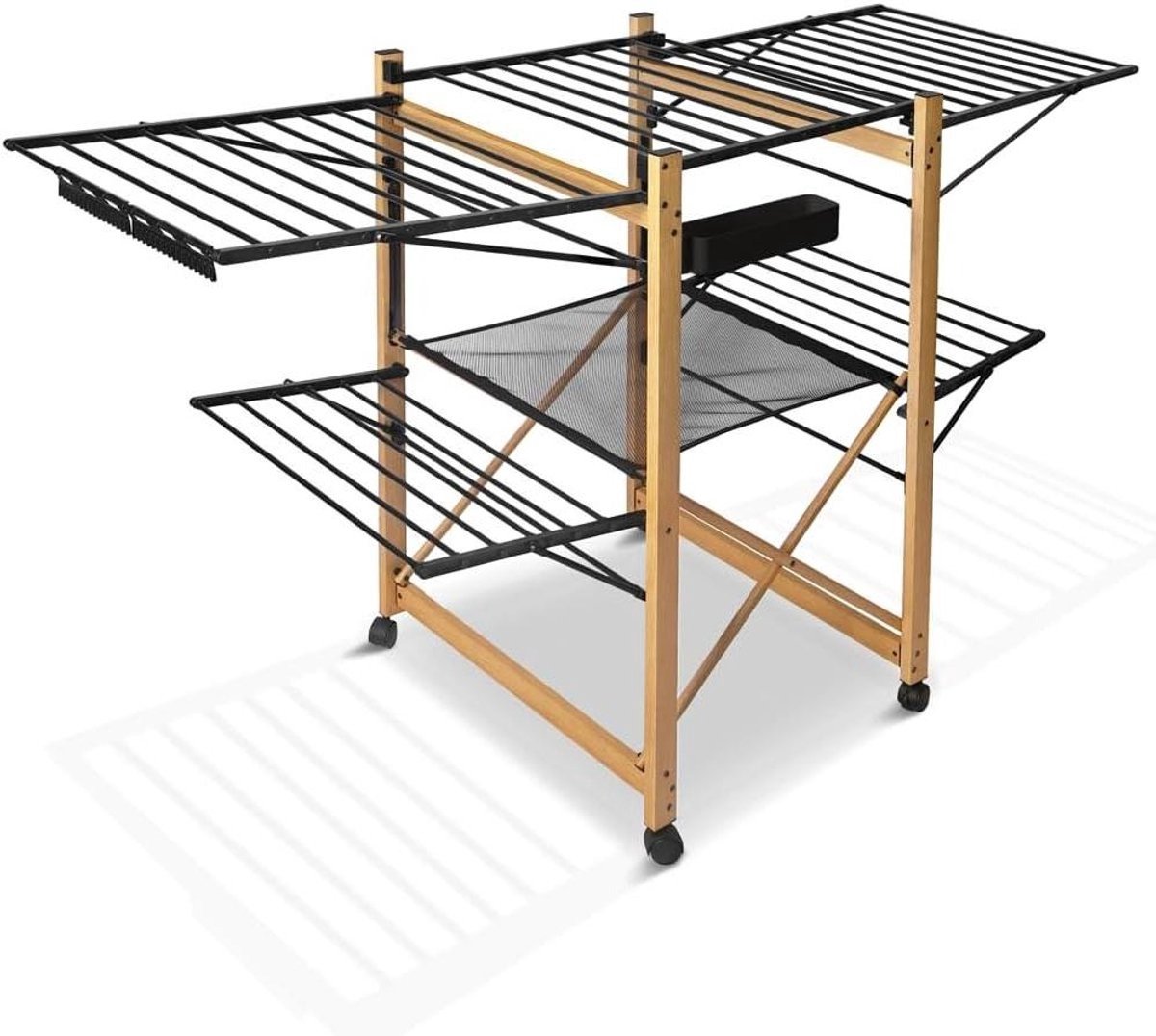 WNHB® Uitschuifbaar Droogrek met Wieltjes – Inklapbaar & Ruimtebesparend – 30 Meter Drooglengte – Verrijdbaar Droogrek voor Binnen & Buiten