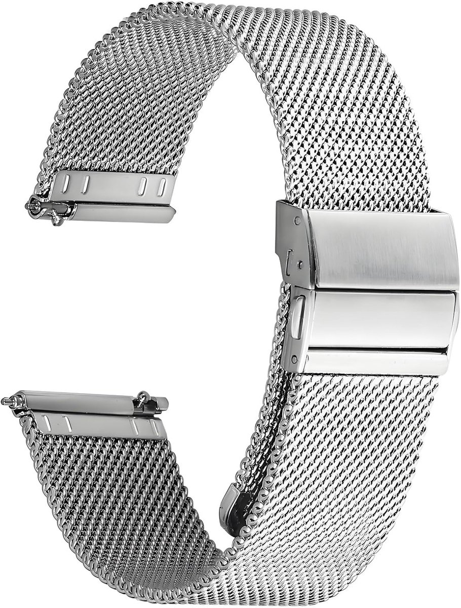 Roestvrijstalen mesh horlogeband voor heren en dames, snelspan mesh band 22 mm (zilver)