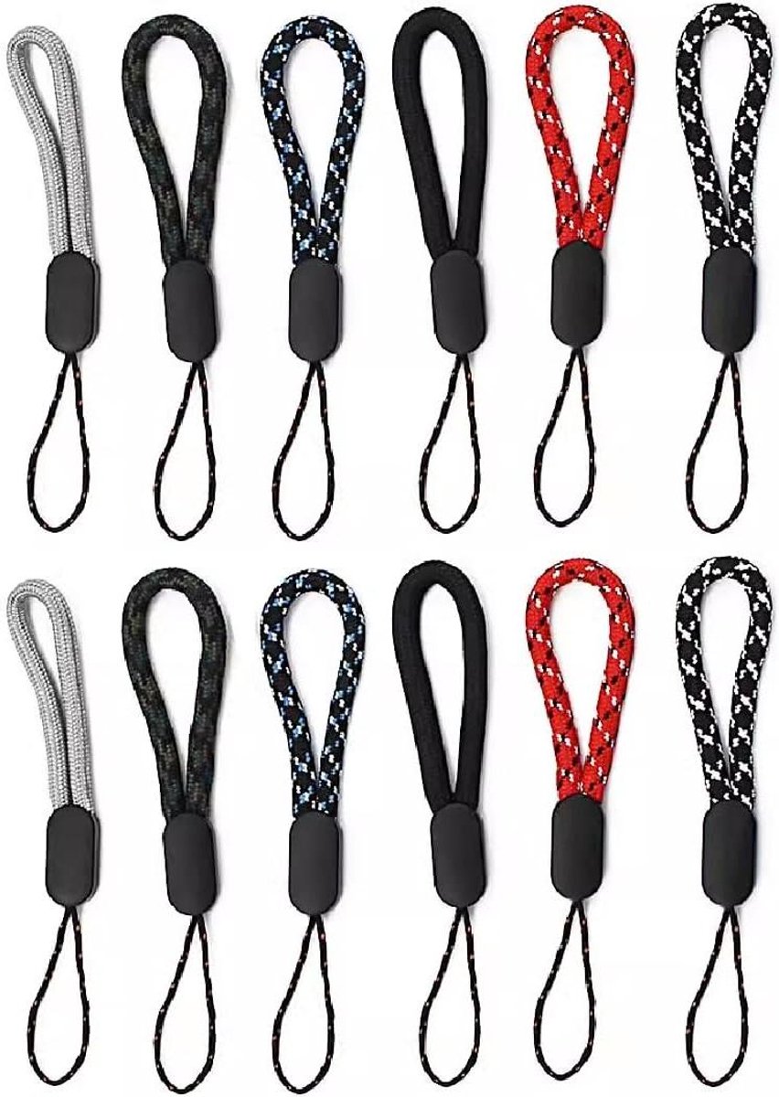 Allecto plus - 12 stuks verstelbare vingerkoorden voor mobiele telefoon camera sleutels USB-sticks