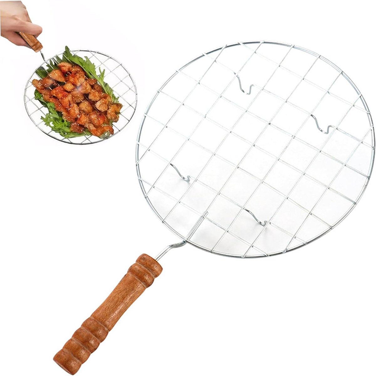 Crrynuo BBQ Rooster Rond - BBQ Grill - Met houten - Braadrooster - Grill Klem