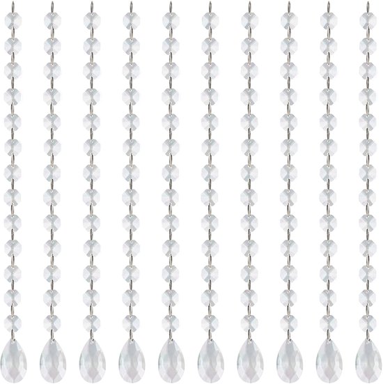 Belle Vous Pendentifs Pendentifs Gouttes de Cristal Transparent (Lot de 10) - 34,5 cm - Perles de Décoration à Suspendre pour Chandeliers, Prismes, Pièces Attrape-Soleil DIY , Guirlandes Mariage/ Noël