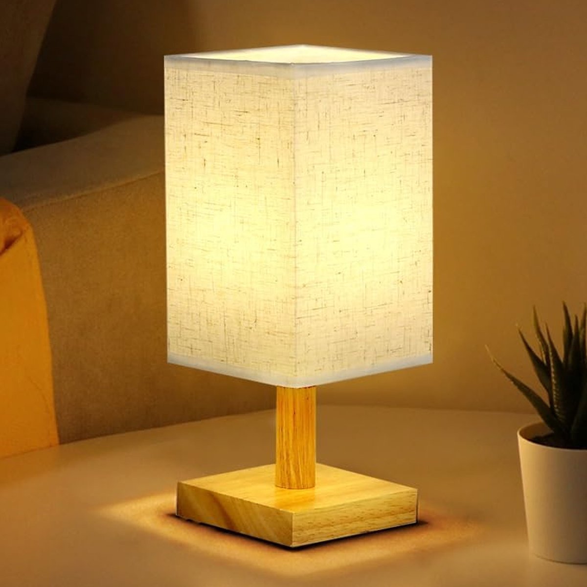 CHIWIN Dimbare LED Nachttafel Tafellamp met Afstandsbediening – 3 Lichtkleuren & Timer – Met Stoffen Lampenkap – Vintage Nachtlamp voor Slaapkamer & Woonkamer