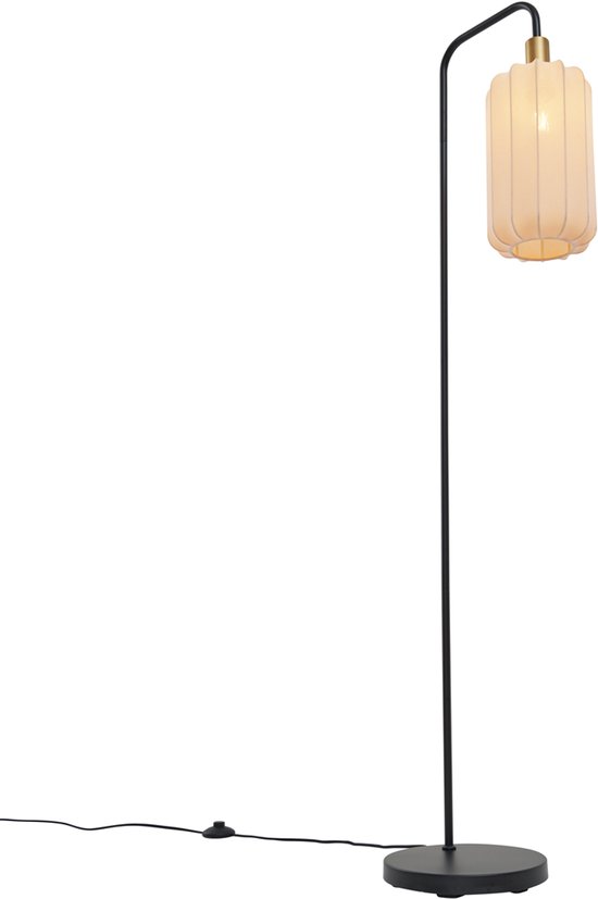 QAZQA pluni - Japandi Vloerlamp | Staande Lamp - 1 lichts - H 161 cm - Zwart Goud - Woonkamer | Slaapkamer | Keuken