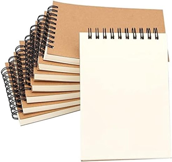 PolkaHome Notitieblok Set van 8, A6 Formaat, Blanco Pagina's, 80 Vellen per Blok, Spiraalgebonden, Wit - Ideaal voor School, Kantoor en Creatieve Projecten