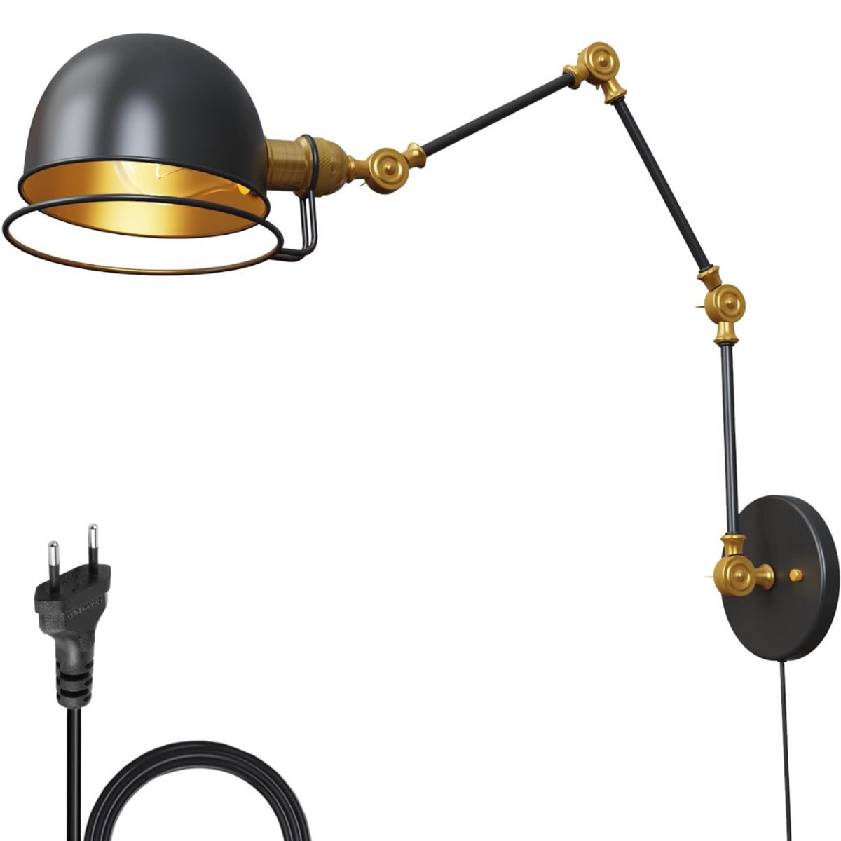 MKSS® Wandlamp Binnen met Snoer - Wandlamp met Stekker voor Binnen - met Dimbare Schakelaar - Industrieel en Vintage - Slaapkamer Bedlampje