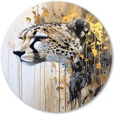 Cheetah met gouden verfspatten - Cheetah wandcirkels - Ronde wanddecoratie dieren - Expressionisme - Forex ronde decoratie - Slaapkamer styling - muurcirkel forex 40x40 cm