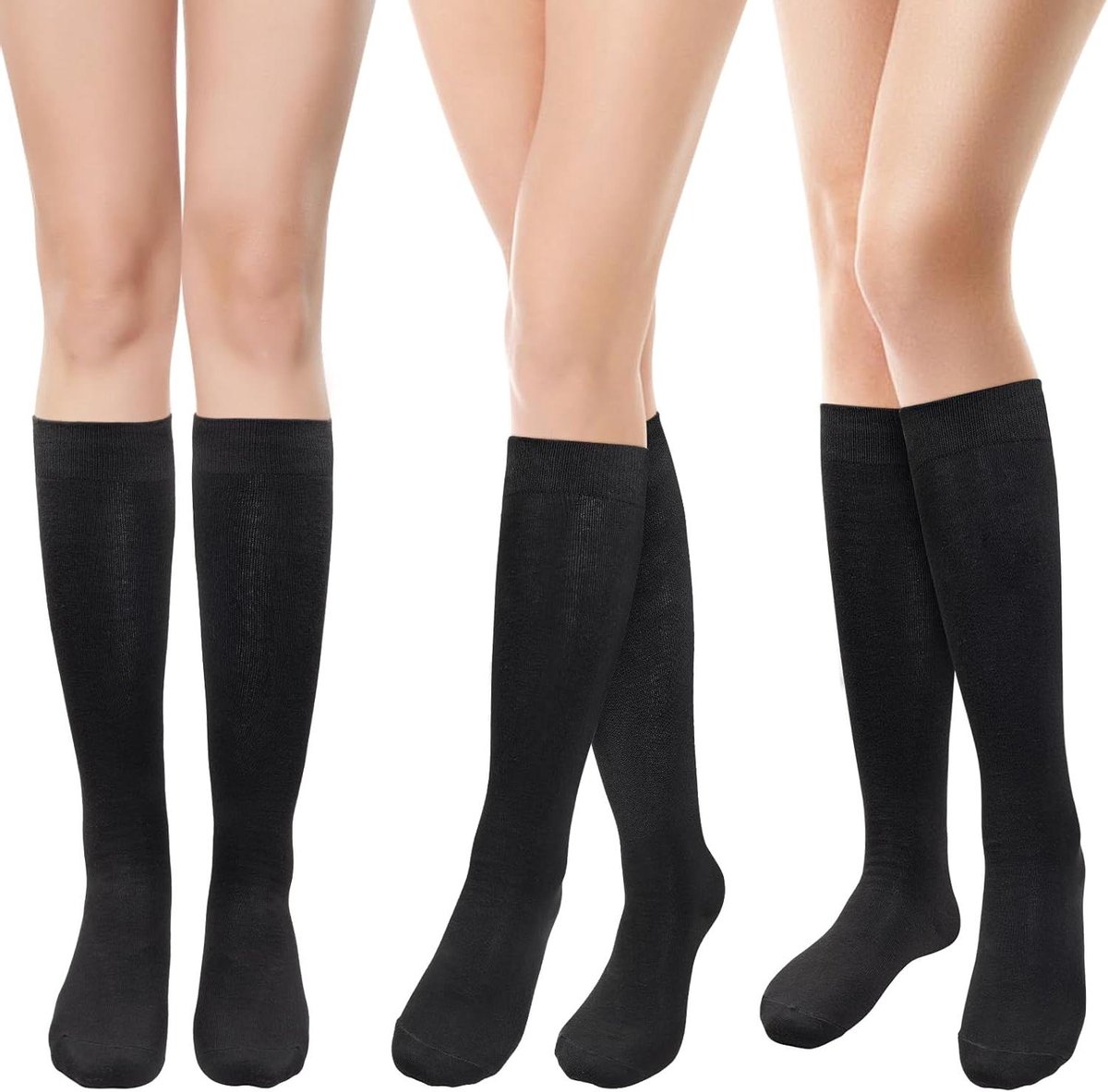 3 Paar Dames Kniekousen Klassieke Katoenen Sokken Sportkousen Hardloopvoetbal Sport Zwart One Size